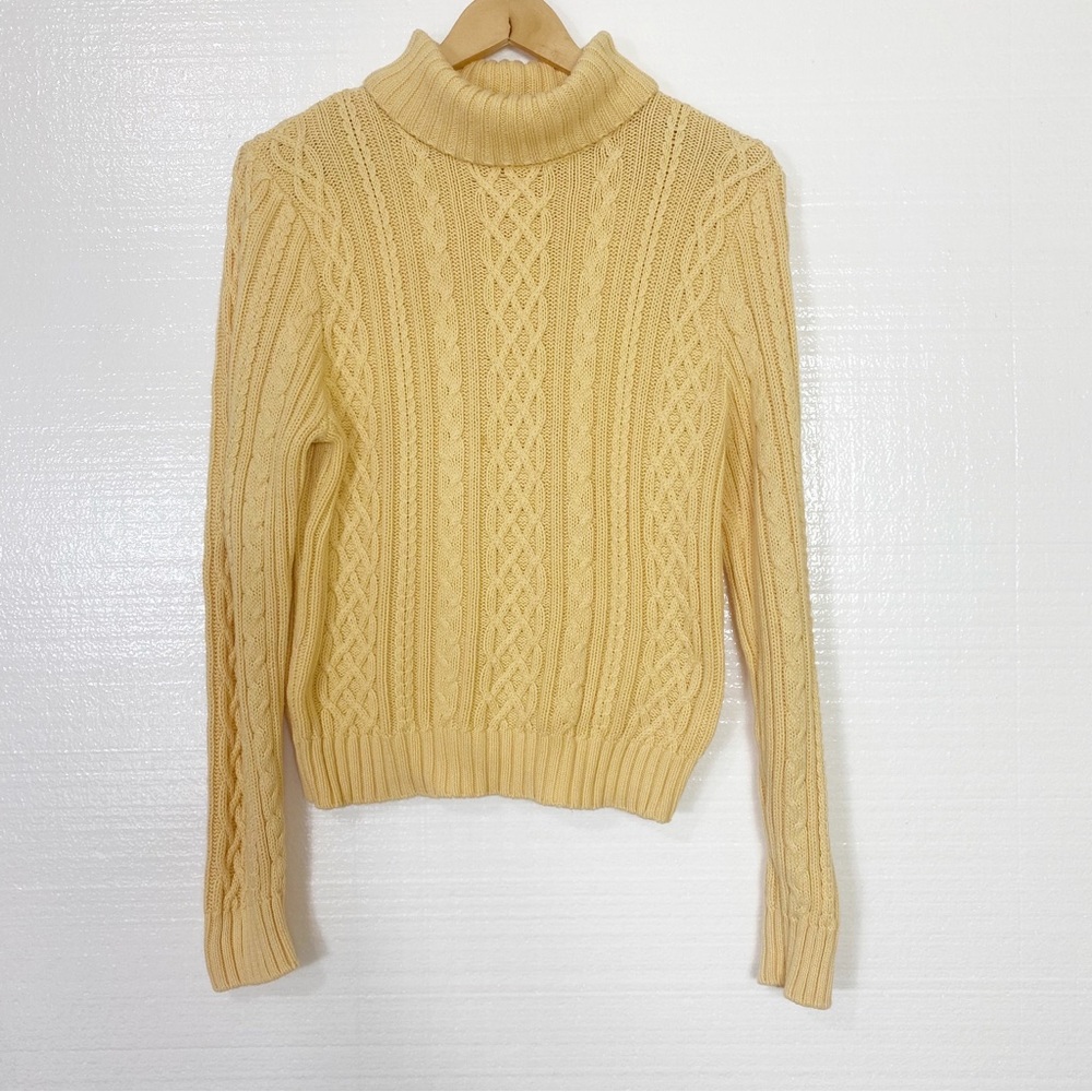 Wainscott Mustard Yellow Cableknit Cotton Sweater Size Large